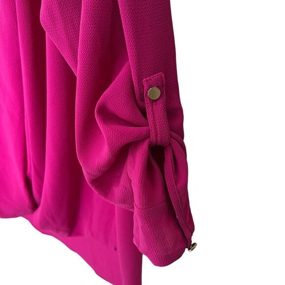 Rachel Roy Wrap Blouse Womens Small Pink Roll Tab Sleeve V-Neck Top - Picture 2 of 7